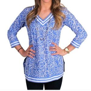 Gretchen Scott Designs Floral Cotton Tunic in Blue Womens Medium